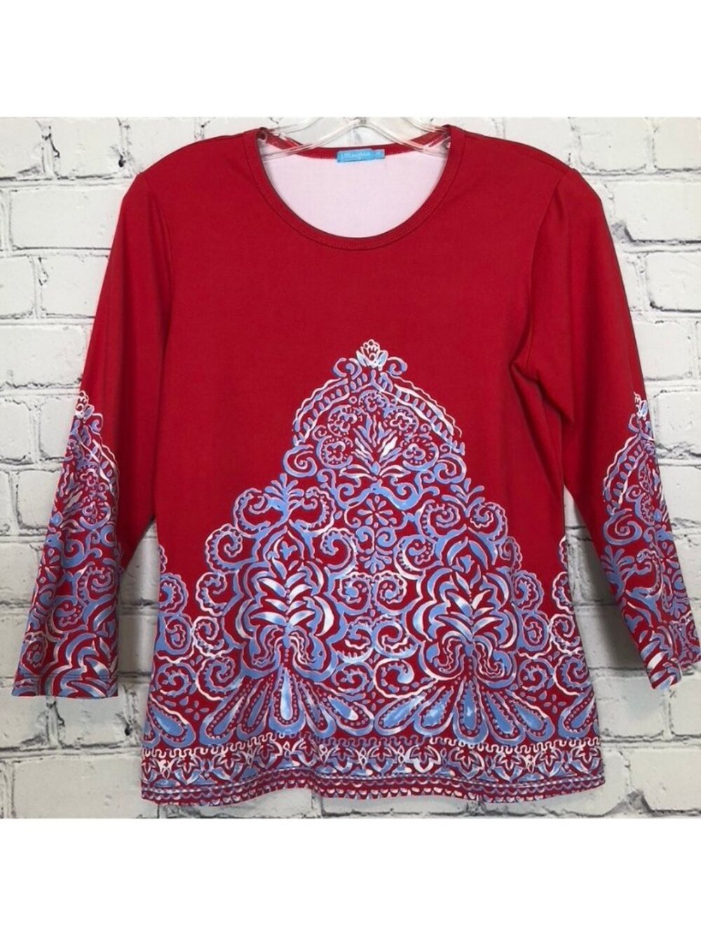 J McLaughlin Catalina Cloth Signature Tee Size XS 3/4 Sleeve Red